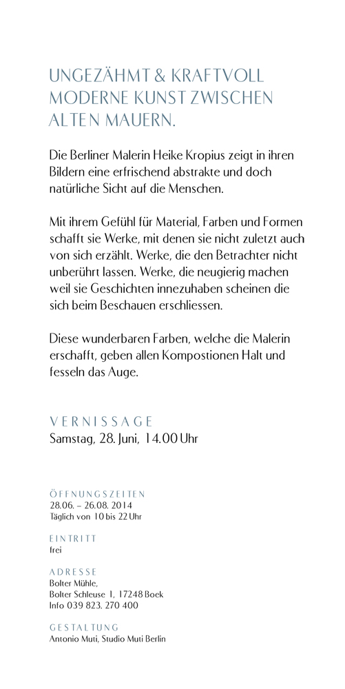 Back of the exhibition invitation for Heike Kropius